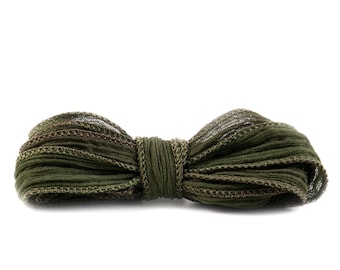 Silk ribbon Crinkle Crêpe Olive 1 m 100% silk hand-sewn and hand-dyed wrap bracelet jewelry ribbon