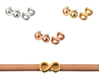 1,07 EUR/Stk. Zamak Schiebeperle Infinity (Unendlichkeit) antik silber, gold oder rose gold ID 5x2mm für flache Bänder bis 5x2mm