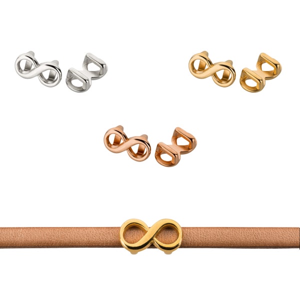 1,07 EUR/Stk. Zamak Schiebeperle Infinity (Unendlichkeit) antik silber, gold oder rose gold ID 5x2mm für flache Bänder bis 5x2mm