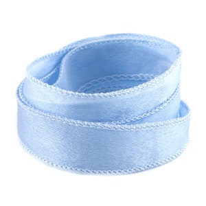 Crêpe Satin Silk Ribbon Light Blue 1 m 100% silk hand sewn and hand dyed wrap bracelet jewelry ribbon