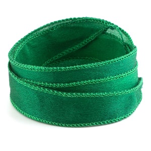 Fita de seda crepe cetim folha verde 1 m 100% seda costurada à mão e tingida à mão pulseira fita de joias