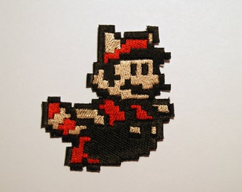 inspired 8 Bit Shiny Metallic Embroidery Super mario bros Mario 1up mushroom Iron on patch
