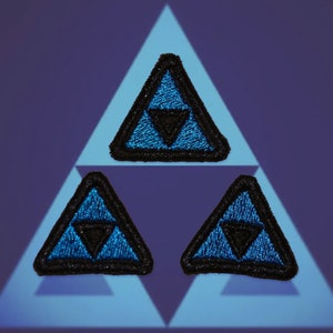Miniature Blue Triforce Shiny Metallic Embroidery Iron On patch. Legend of Zelda.