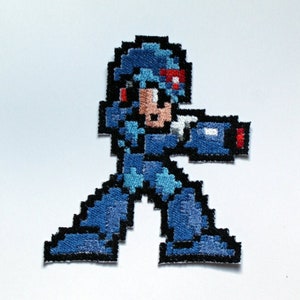 Megaman X  - Iron On patch -  Shiny Metallic Embroidery