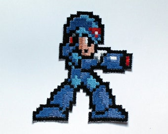 Megaman X  - Iron On patch -  Shiny Metallic Embroidery