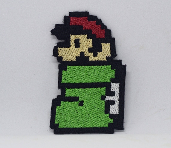 inspired 8 Bit Shiny Metallic Embroidery Super mario bros Mario 1up mushroom Iron on patch