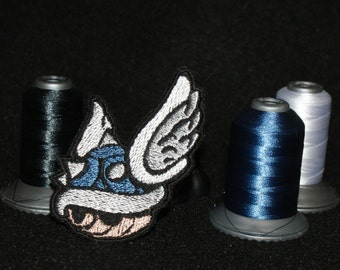 Blue Shell - Mario Kart - Iron on patch - Shiny Metallic Embroidered.