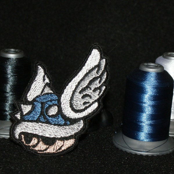 Blue Shell - Mario Kart - Iron on patch - Shiny Metallic Embroidered.