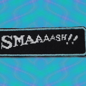 SMAAAASH!! - Iron on patch - Shiny Metallic Embroidered.   Earthbound Inspired.