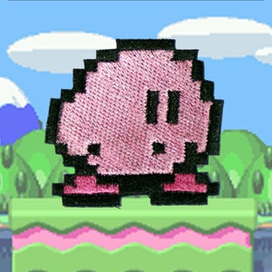 Kirby Shiny Metallic Embroidery iron on patch. Kirby&#39;s Adventure.