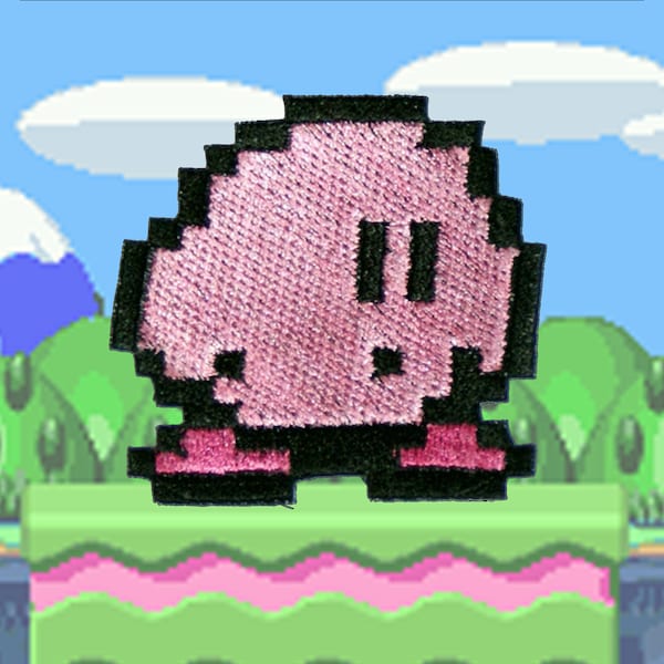 Kirby Shiny Metallic Embroidery iron on patch. Kirby's Adventure.