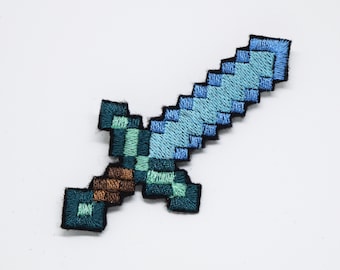 Pixel art Diamond sword - Shiny Metallic Embroidery iron on patch.