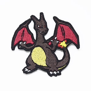 Shiny Charizard - Bügelbild - Metallic gestickt.   Pokemon Aufnäher.