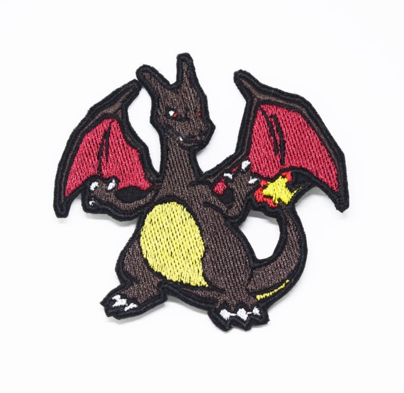 Shiny Mega Charizard Y - Iron on patch - Metallic Embroidered. Pokemon  patch.