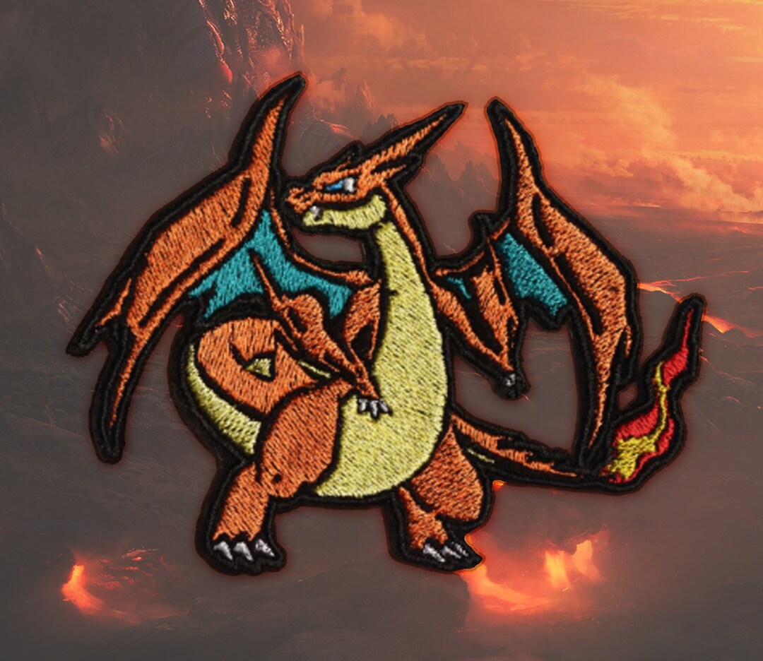 Mega Charizard X Patch Heat Transfer Pokemon Iron On Graphic Applique Apx  4.00