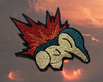 Cyndaquil - Iron on patch - Shiny Metallic Embroidered.   Pokemon patch.