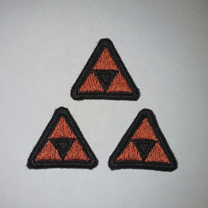 Miniature Orange Triforce Shiny Metallic Embroidery Iron On patch. Legend of Zelda.