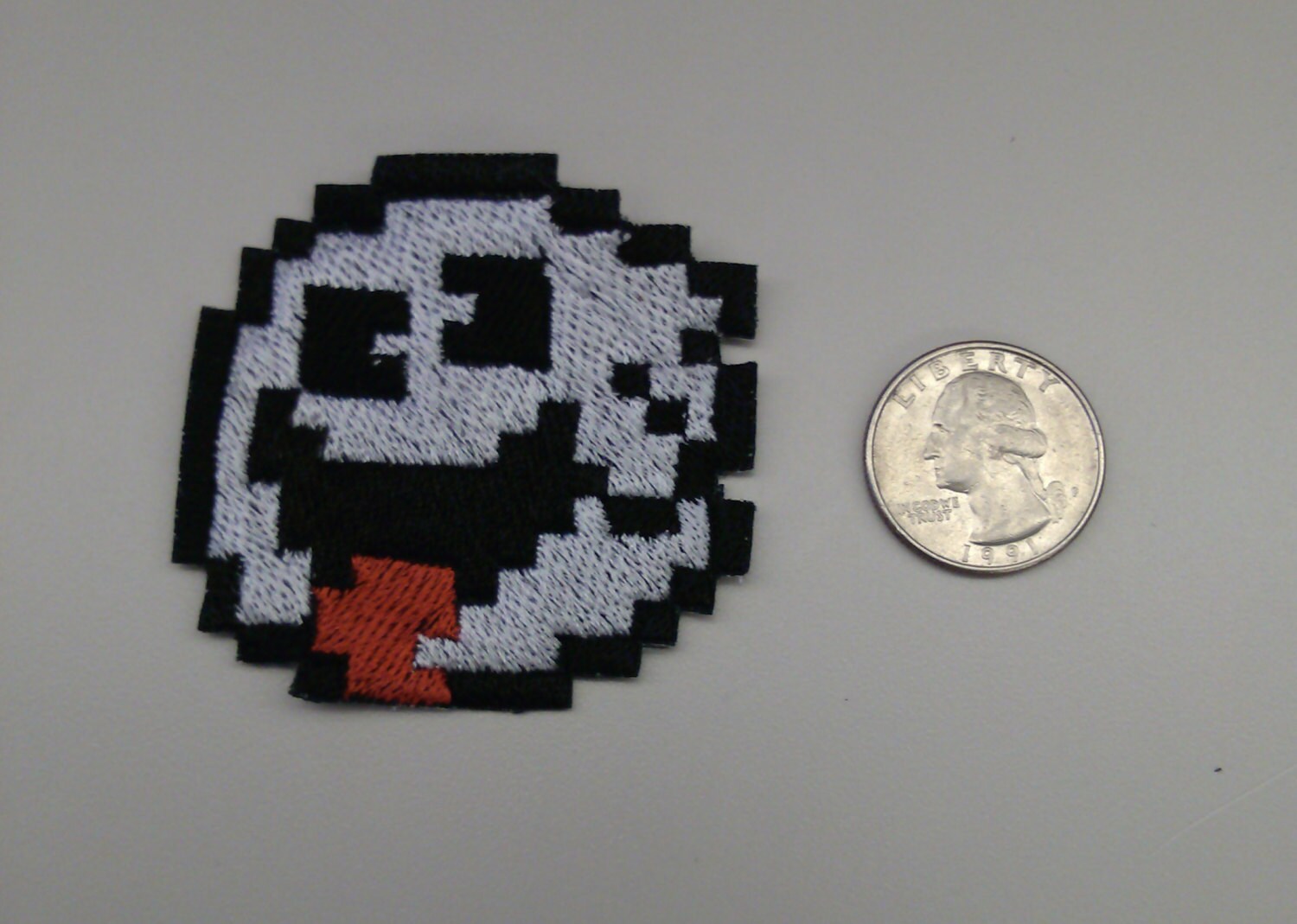 8 Bit Boo, Goofy Face, Shiny Metallic Embroidery Iron on Patch. Super ...