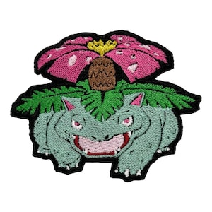 Venusaur - Iron on patch - Metallic Embroidered.   Pokemon patch.