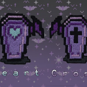 Bat Wing Pastel Coffins - Fairy Kei -  Shiny Metallic  Iron on patches - 8 bit pixel art