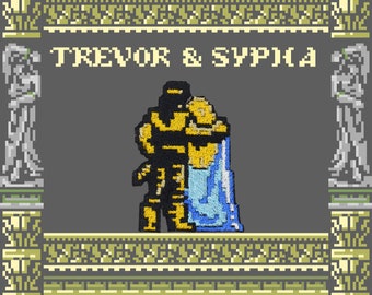 Trevor & Sypha - Iron On patch. Pixel Art Castlevania 3 Inspired Shiny Metallic Embroidery.