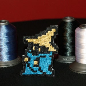 8 Bit Final Fantasy Black Mage Shiny Metallic Embroidery Iron On patch.