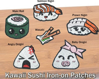 Adorable Sushi Patches - Kawaii -  Shiny Metallic Iron on patches