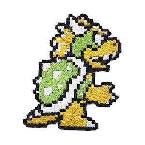 Bowser - Iron on patch - Shiny Metallic Embroidered Pixel art.