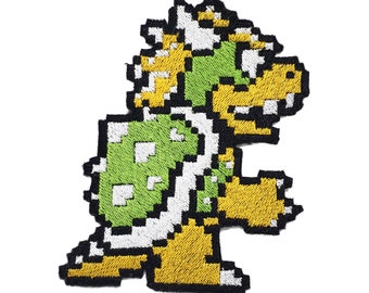 Bowser - Iron on patch - Shiny Metallic Embroidered Pixel art.