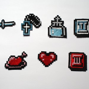 Pixel art Castlevania items Shiny Metallic Embroidery Iron On patch.