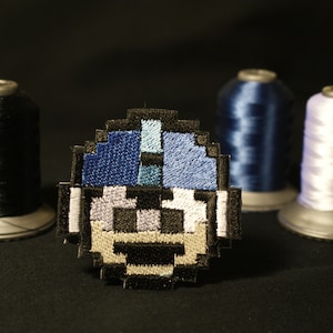 Pixel art Mega Man Extra life Shiny Metallic Embroidery Iron On patch.
