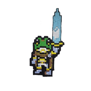 Frog aka Glenn Patch - Chrono Trigger Inspired Pixel art Iron On patch - Shiny Metallic Embroidery.