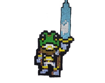 Frog aka Glenn Patch - Chrono Trigger Inspired Pixel art Iron On patch - Shiny Metallic Embroidery.