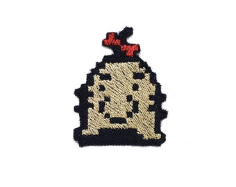 ミスターサターン - アイロン接着ワッペン - 光沢のあるメタリック刺繍。地球にちなんだワッペン。