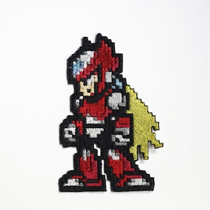 Zero Pixel art Megaman X Shiny Metallic Embroidery Iron On patch.