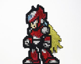Zero Pixel art Megaman X glanzende metalen opstrijkpatch.