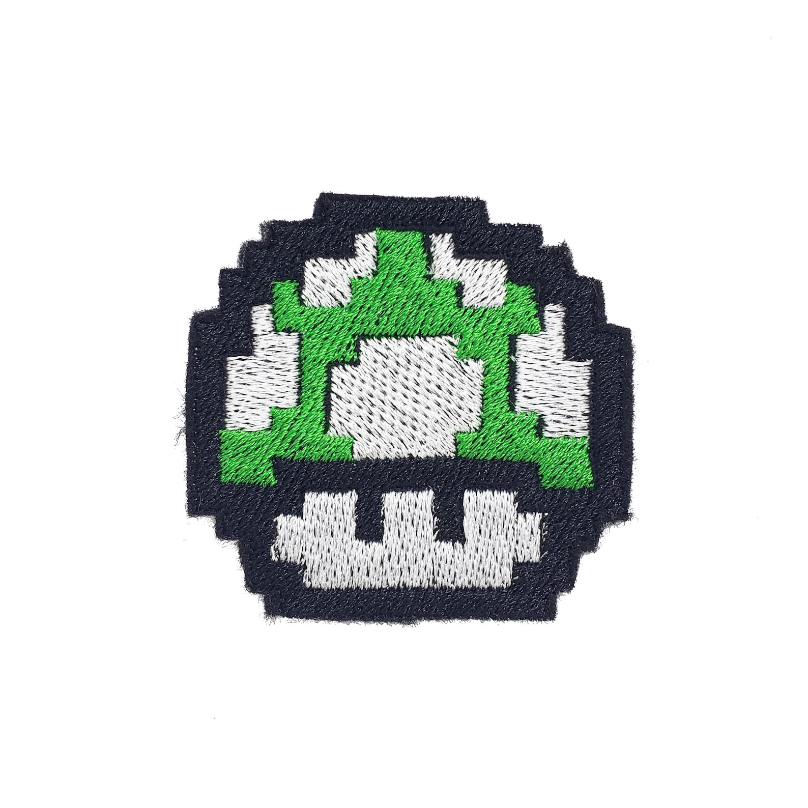 Mario 1up Mushroom - Iron on Patch - 8 Bit Shiny Metallic Embroidery ...