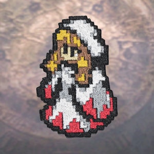 White Mage - Iron On Patch.  Pixel Art Final Fantasy Tactics Shiny Metallic Embroidery.