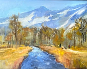 Camine por un canal invernal en Bishop CA, enmarcado y listo para colgar.