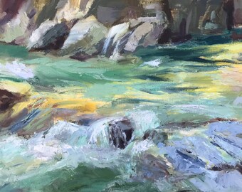 Pintura de rápidos de río: arte moderno de agua brillante