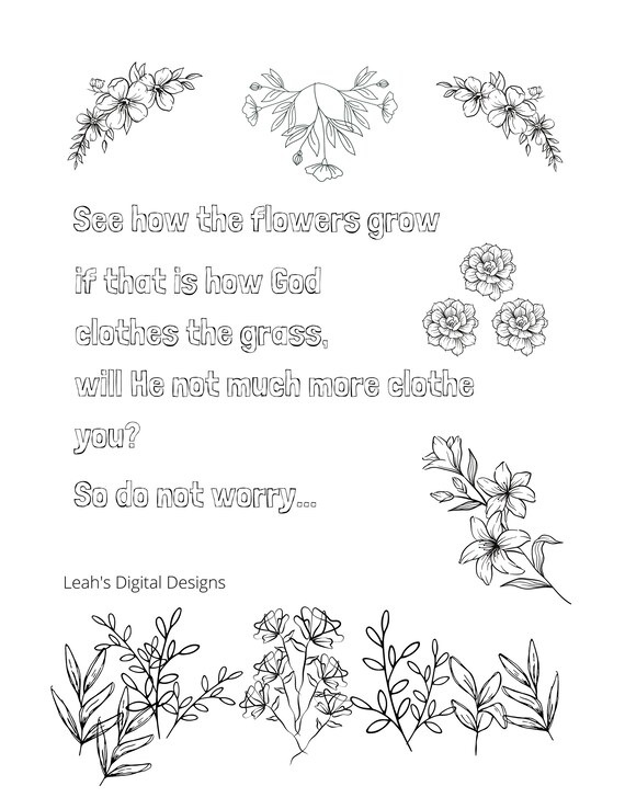 Coloring Page Matthew 6 28 31 Etsy coloring-page-matthew-6-28-31-etsy