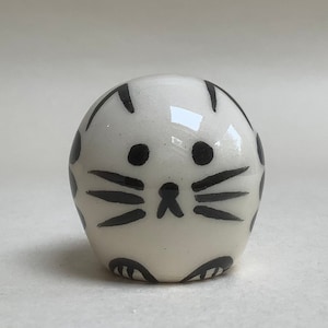 Small Handmade Striped Cat Pottery Bogle - Collectible Ceramic Gift