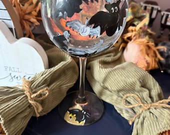 Halloween Bats wine glass