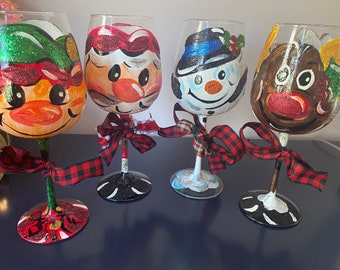 Christmas wine glasses set of four