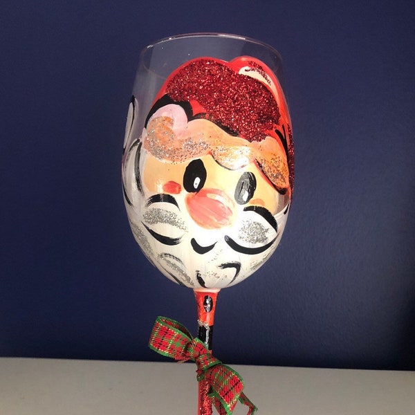 Christmas Hand painted Santa glass