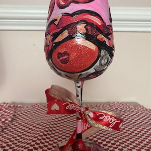Valentines Lil Gnome hand painted glass