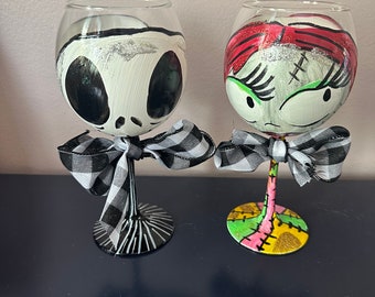 Jack and Sally Handpsinted Glasses