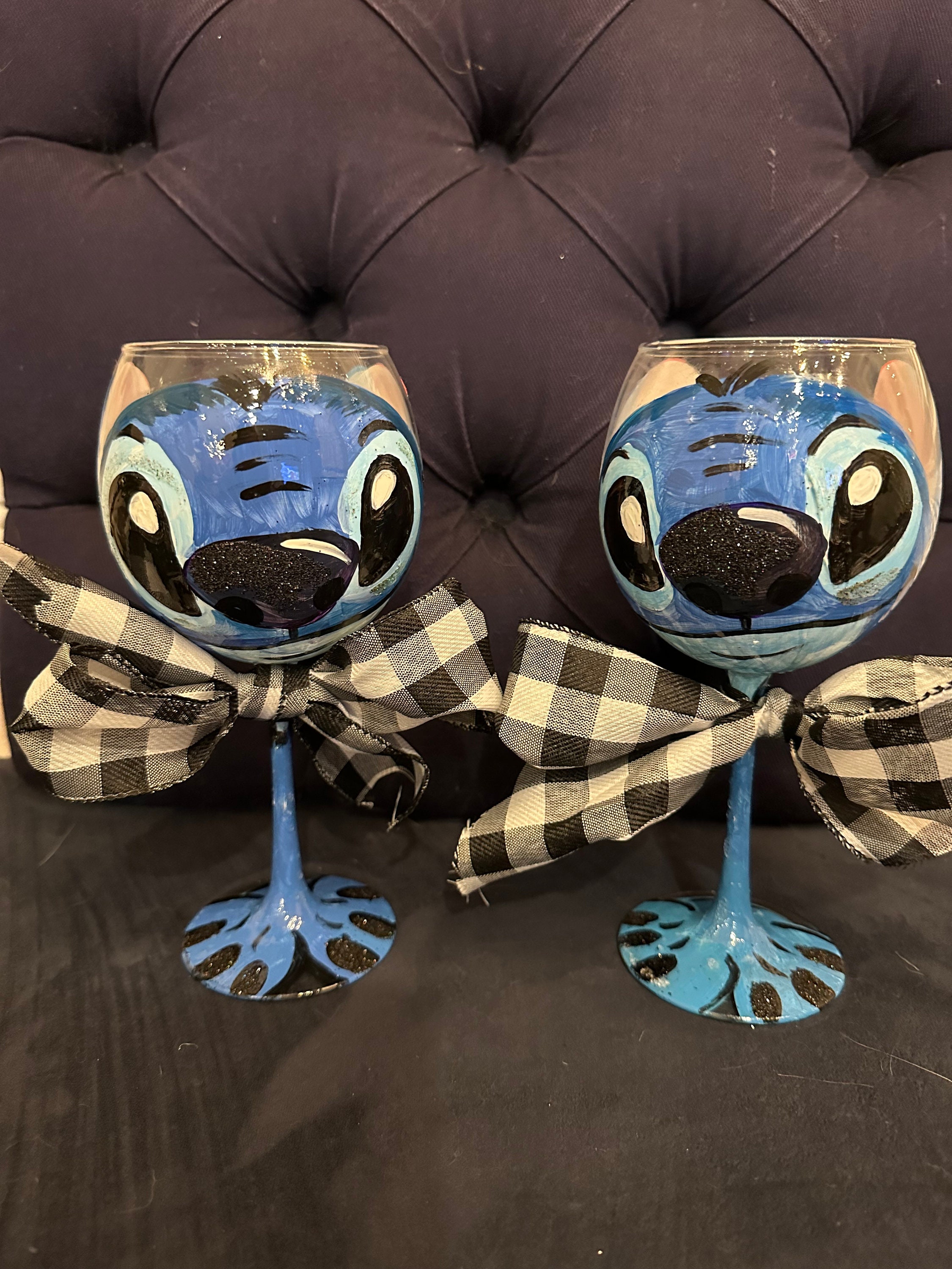 Disney Lilo and Stitch Ohana Means Family Floral Sketch Pose  Stemless Wine Glasses, Set of 2: Wine Glasses