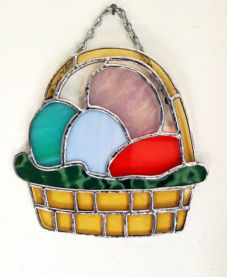 Easter Basket Suncatcher Stained Glass Easter Suncatcher Etsy