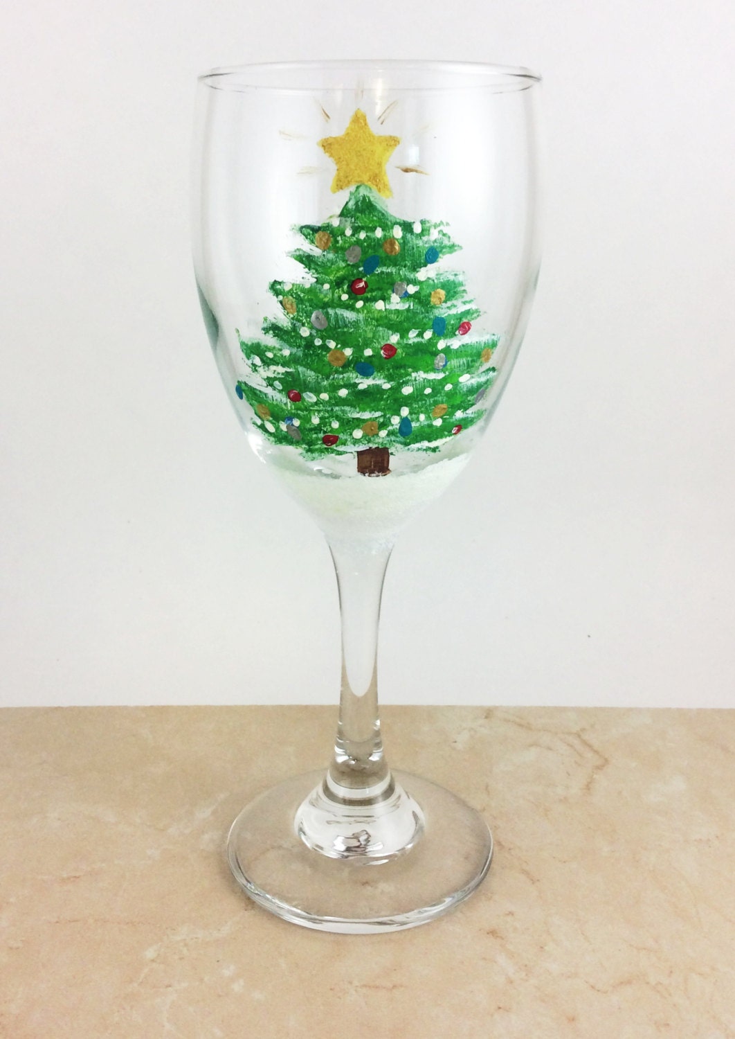 Christmas Wine Glass Holiday Wine Glasses Painted Wine Etsy